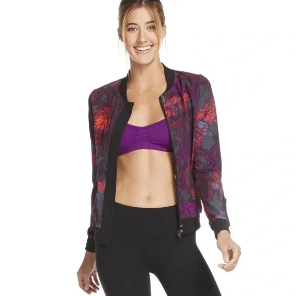 Fabletics Ithaca Floral Bomber Jacket Size Medium - Picture 2 of 7